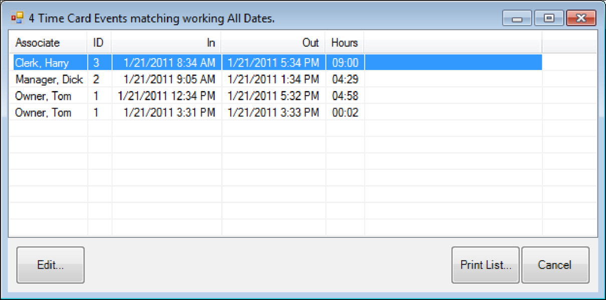 time clock results